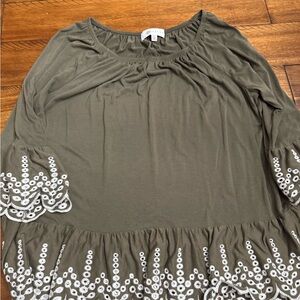 Fever Olive Tunic with White Embroidered Trim